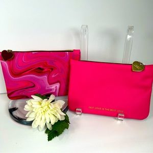Ipsy Limited Edition Pink Swirl Two Self Love Makeup Bags Enameled Charm NEW